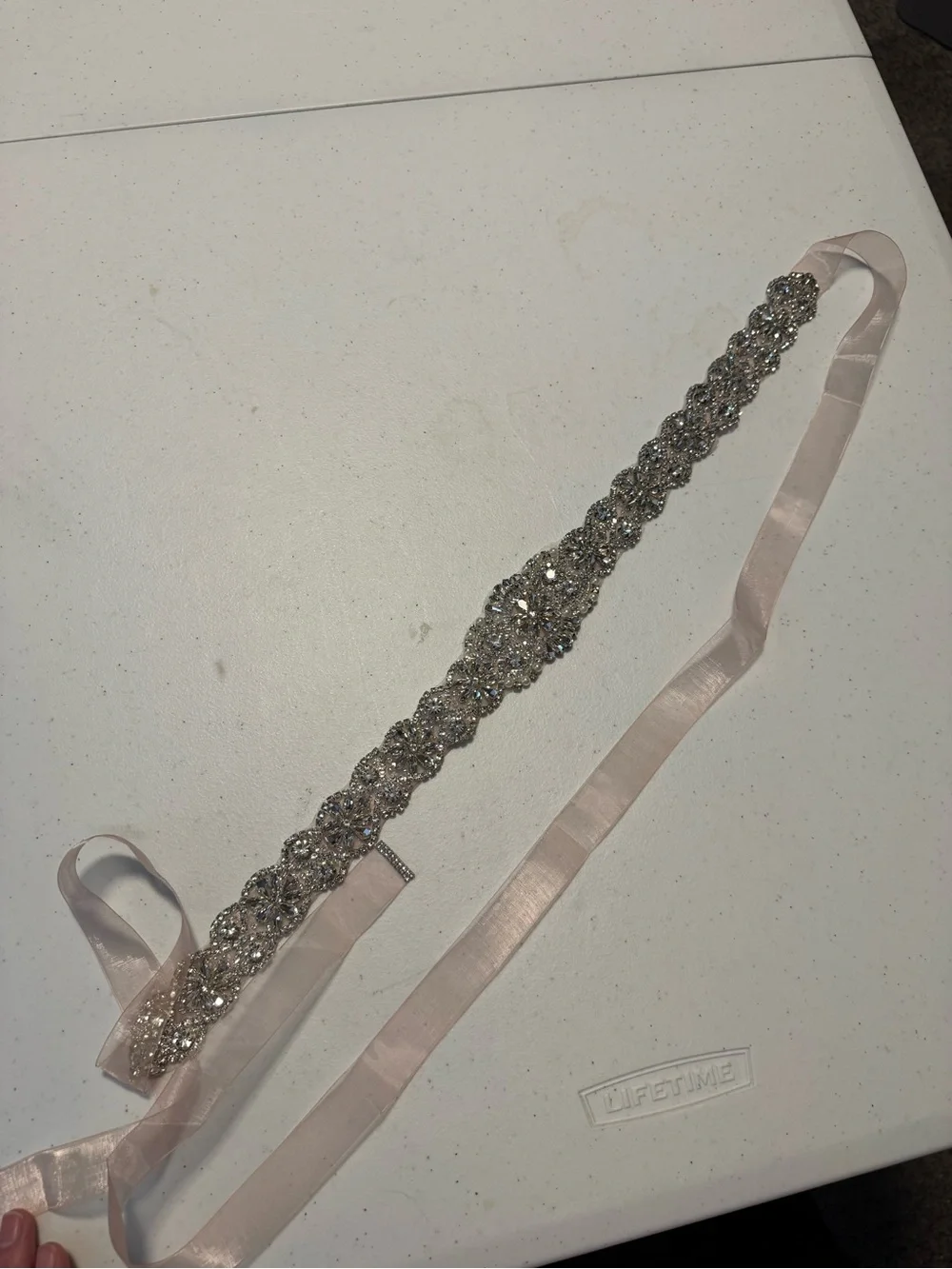 Blush Pink Bridal Sash with Rhinestones and pearls
